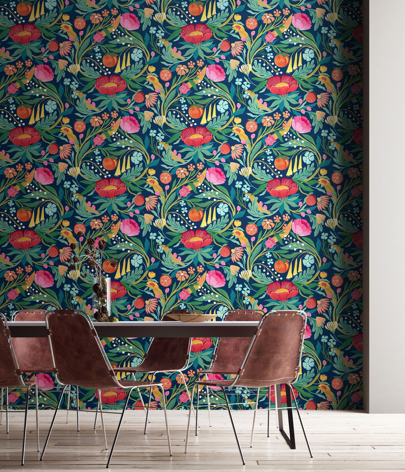 RON50148W Clementine Ink & Flamingo Wallpaper by Ohpopsi