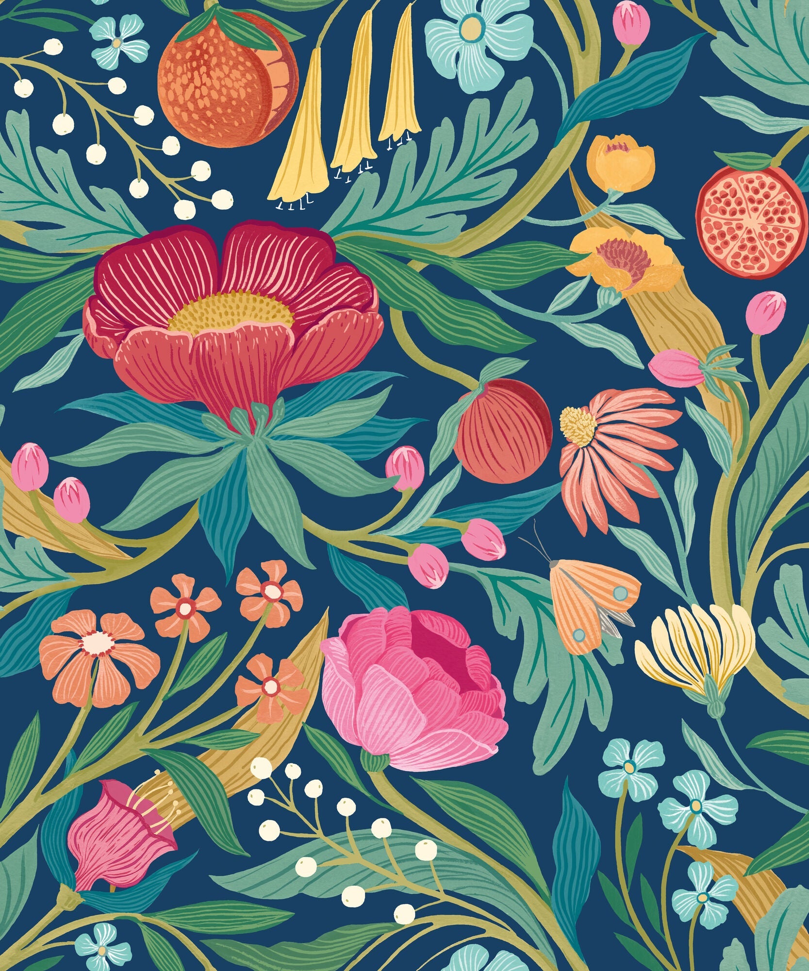 RON50148W Clementine Ink & Flamingo Wallpaper by Ohpopsi
