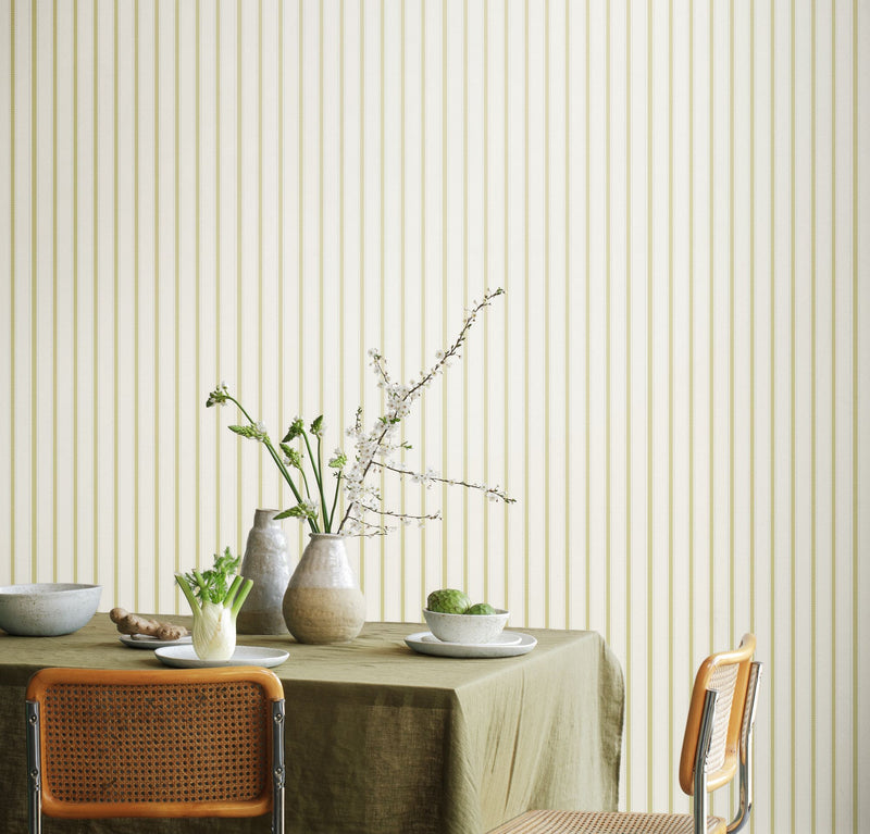 SIS50112W Ticking Stripe Asparagus Wallpaper by Ohpopsi