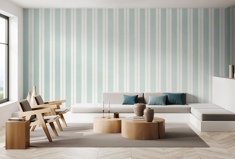 SIS50134W Wide Multi Stripe Seafoam Wallpaper by Ohpopsi