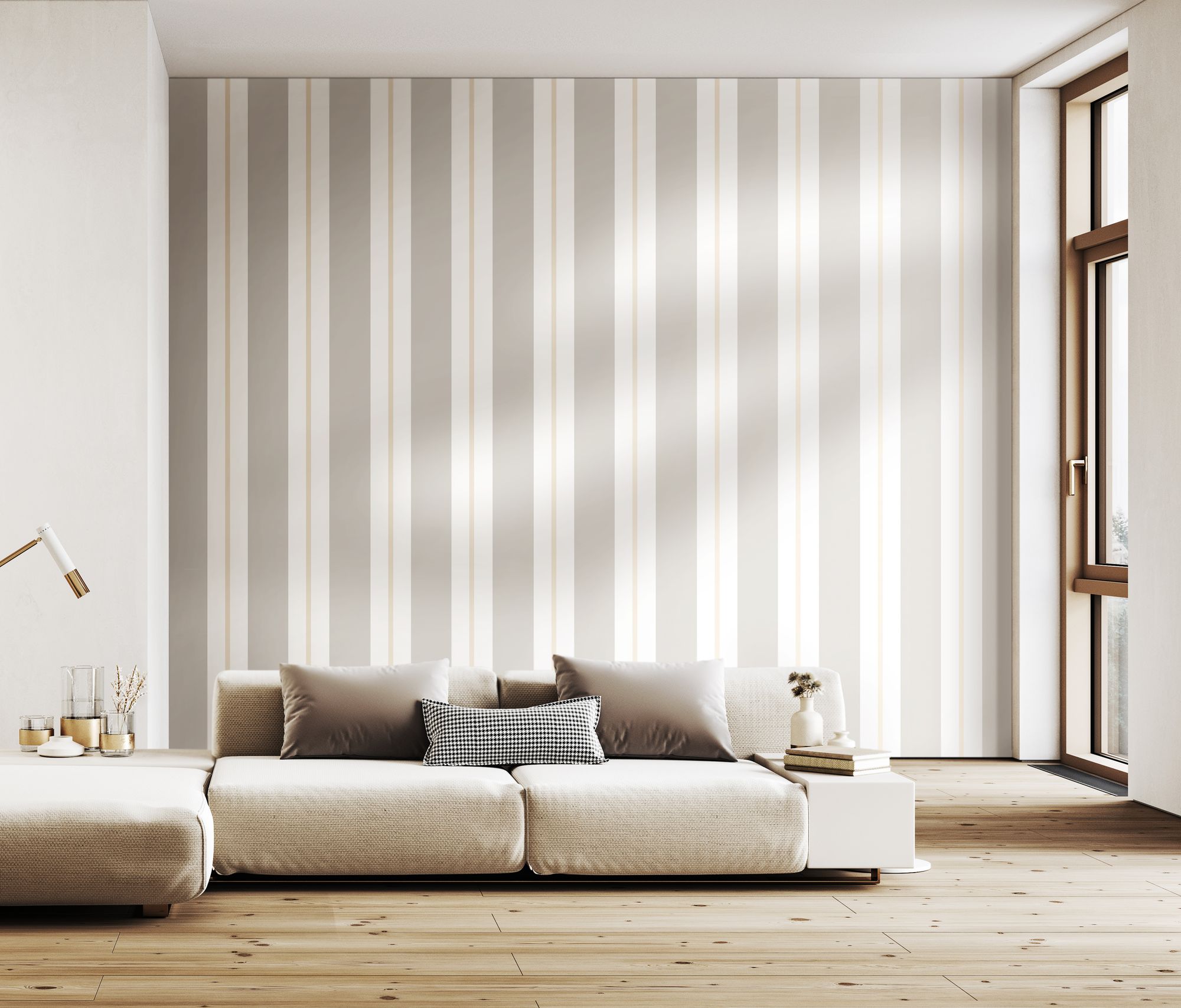 SIS50137W Wide Multi Stripe Stone Wallpaper by Ohpopsi