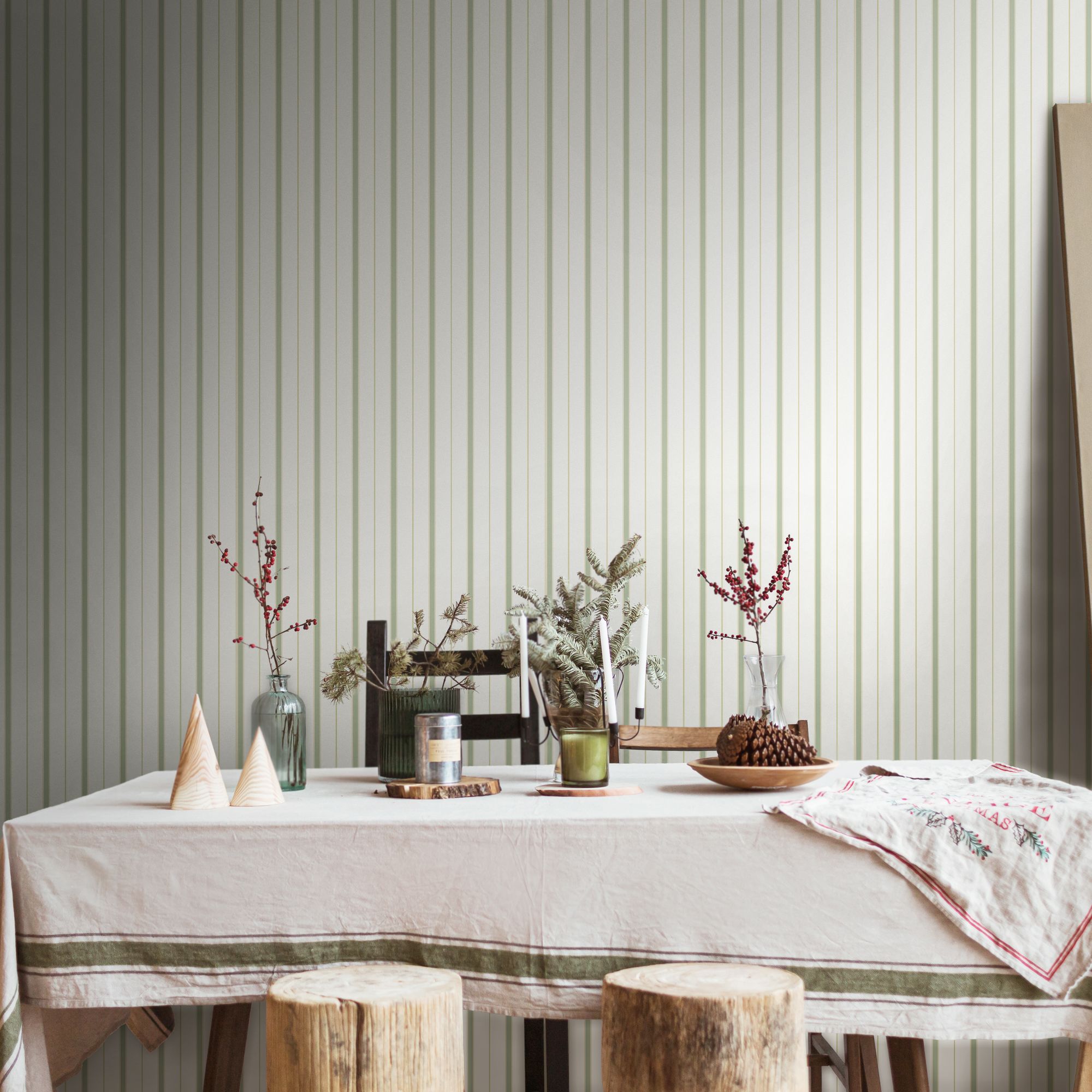 SIS50158W Thread Stripe Basil Wallpaper by Ohpopsi