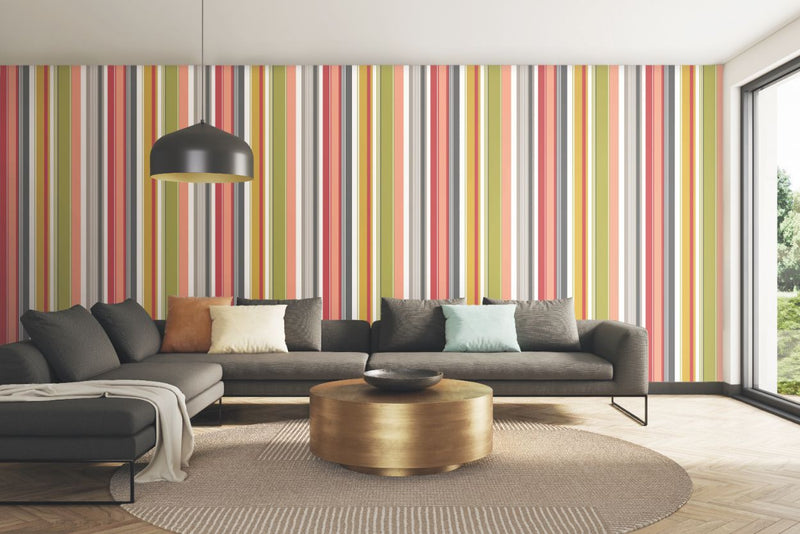 STR50101W Barcode Olive Mix Wallpaper by Ohpopsi