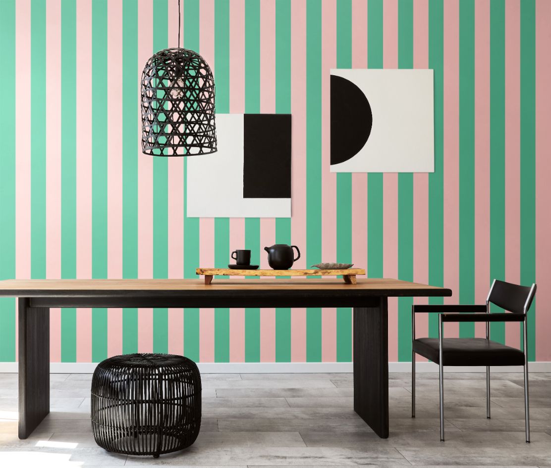 STR50115W Bloc Stripe Jade Blossom Wallpaper by Ohpopsi