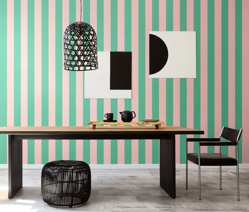 STR50115W Bloc Stripe Jade Blossom Wallpaper by Ohpopsi