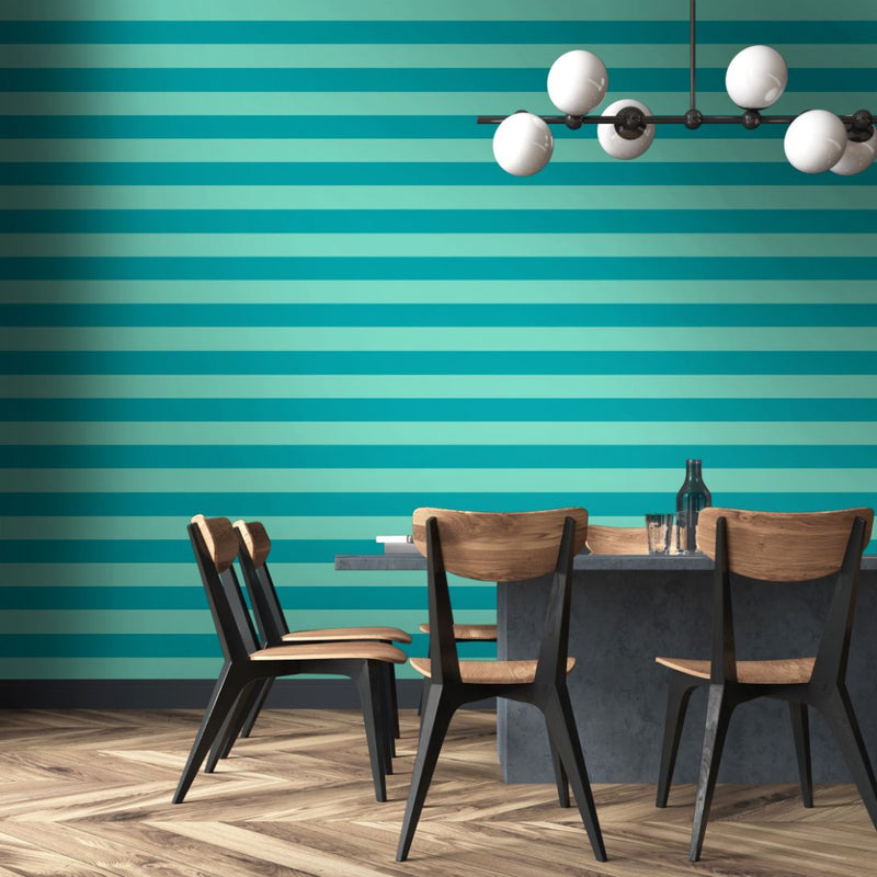 STR50117W Bloc Stripe Rich Teal Wallpaper by Ohpopsi