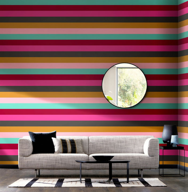 STR50122W Rainbow Bloc Hot Magenta Wallpaper by Ohpopsi