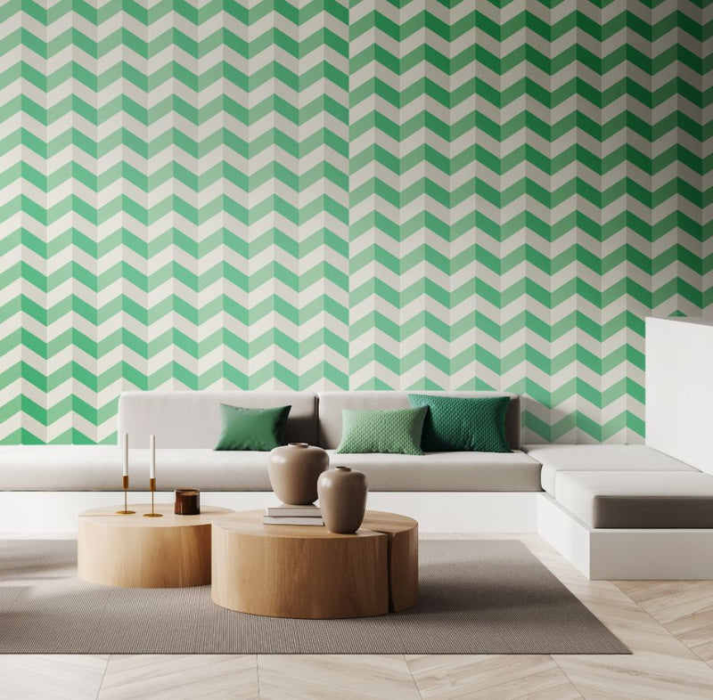 STR50130W Illusion Chevron Jade Twist Wallpaper by Ohpopsi