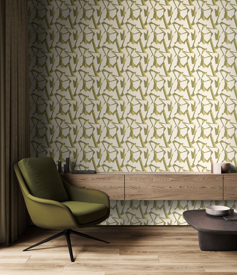 FRA50111W Shatter Olive Oil Wallpaper by Ohpopsi