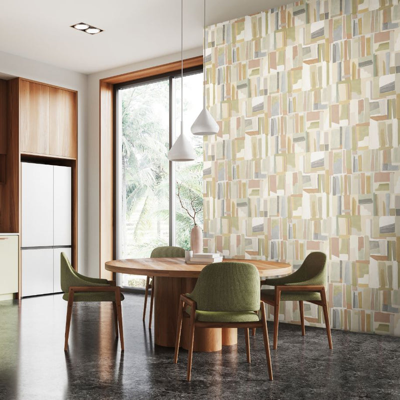 FRA50123W Abstract Cubes Avocado Mist Wallpaper by Ohpopsi
