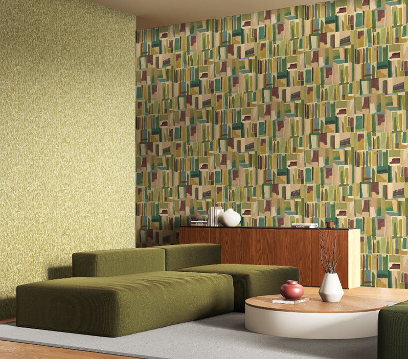 FRA50126W Abstract Cubes Tawny Forest Wallpaper by Ohpopsi