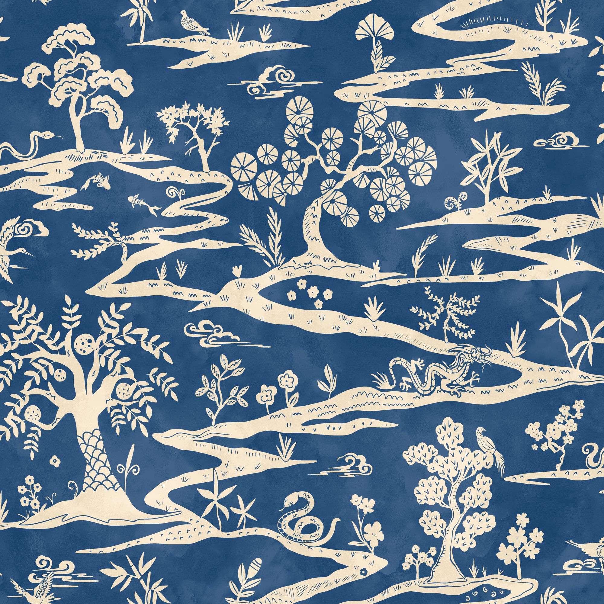 HAN50110W Kaiwa Cobalt Wallpaper by Ohpopsi