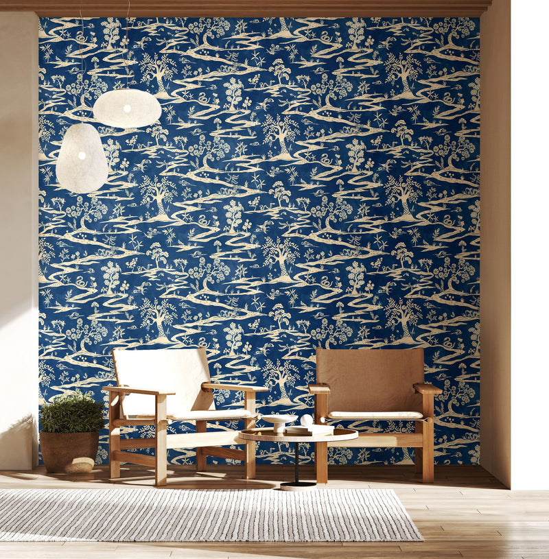 HAN50110W Kaiwa Cobalt Wallpaper by Ohpopsi