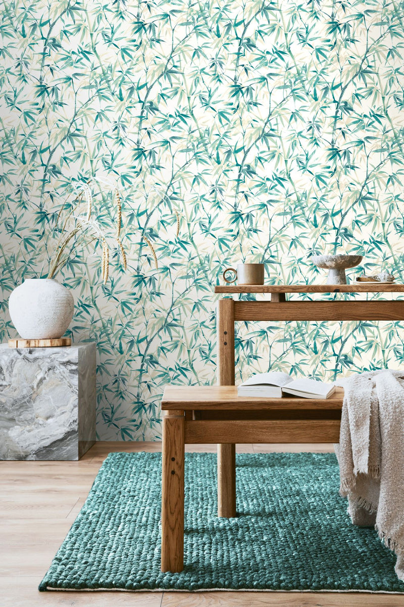 HAN50115W Shadow Bamboo Peacock Wallpaper by Ohpopsi