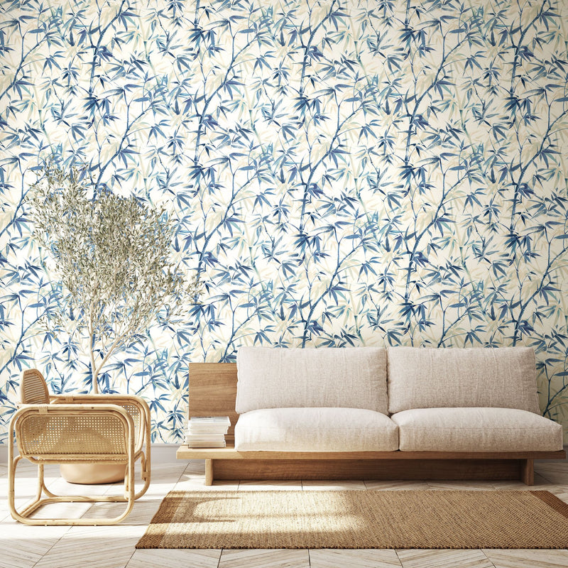 HAN50116W Shadow Bamboo Sapphire Wallpaper by Ohpopsi