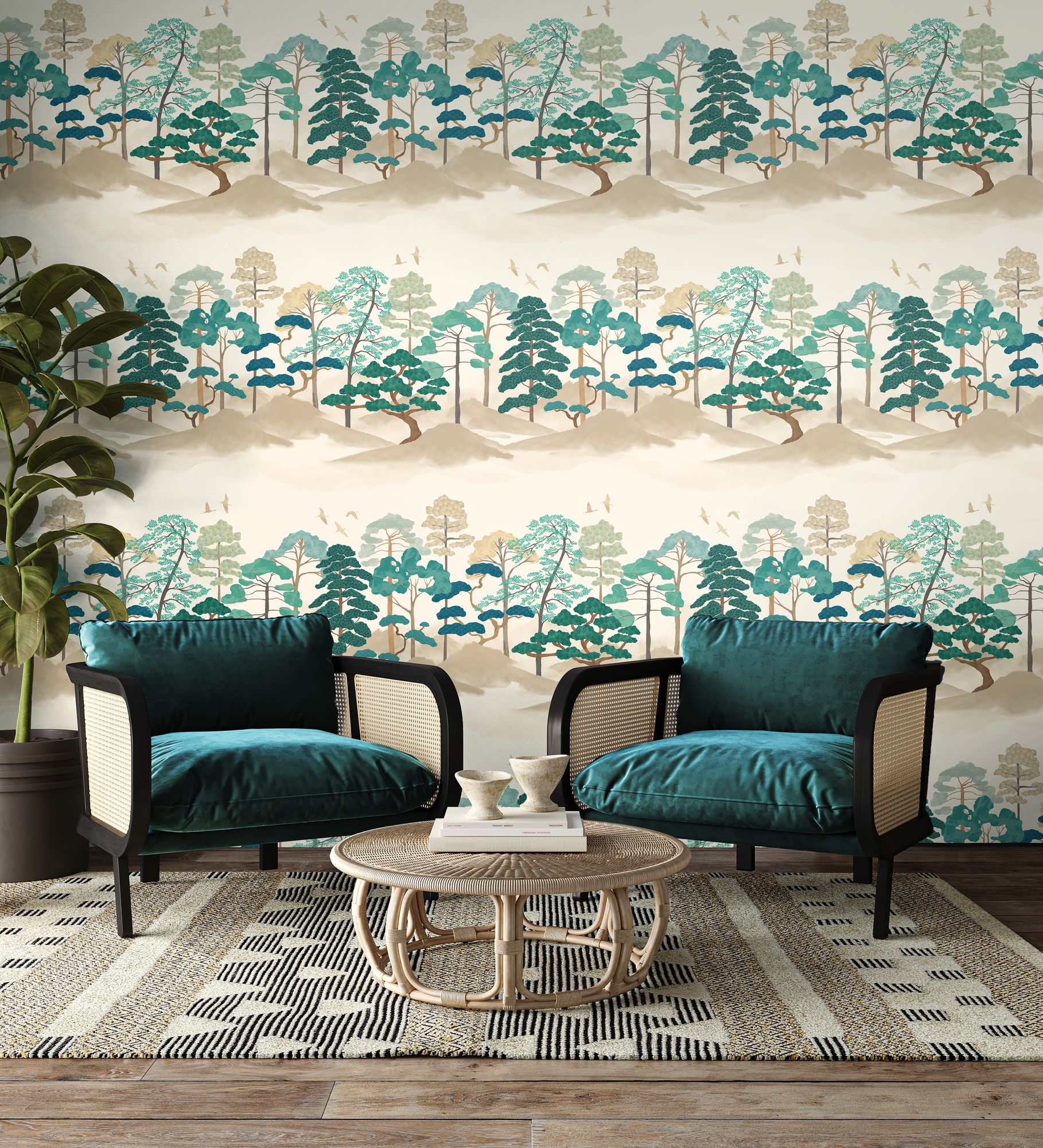 HAN50118W Kigi Peacock Mix Wallpaper by Ohpopsi
