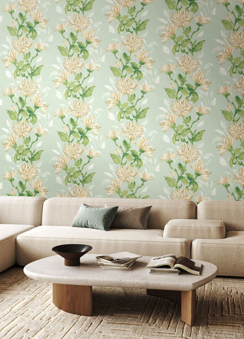 HAN50128W Kiku Seafoam Wallpaper by Ohpopsi
