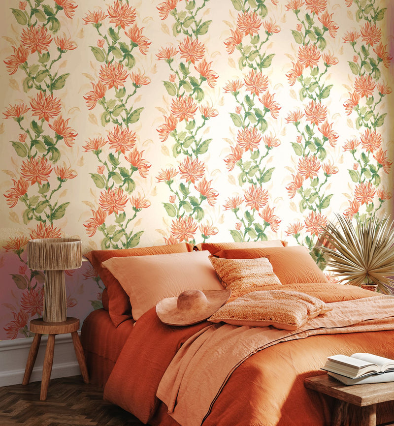 HAN50129W Kiku Coral Wallpaper by Ohpopsi