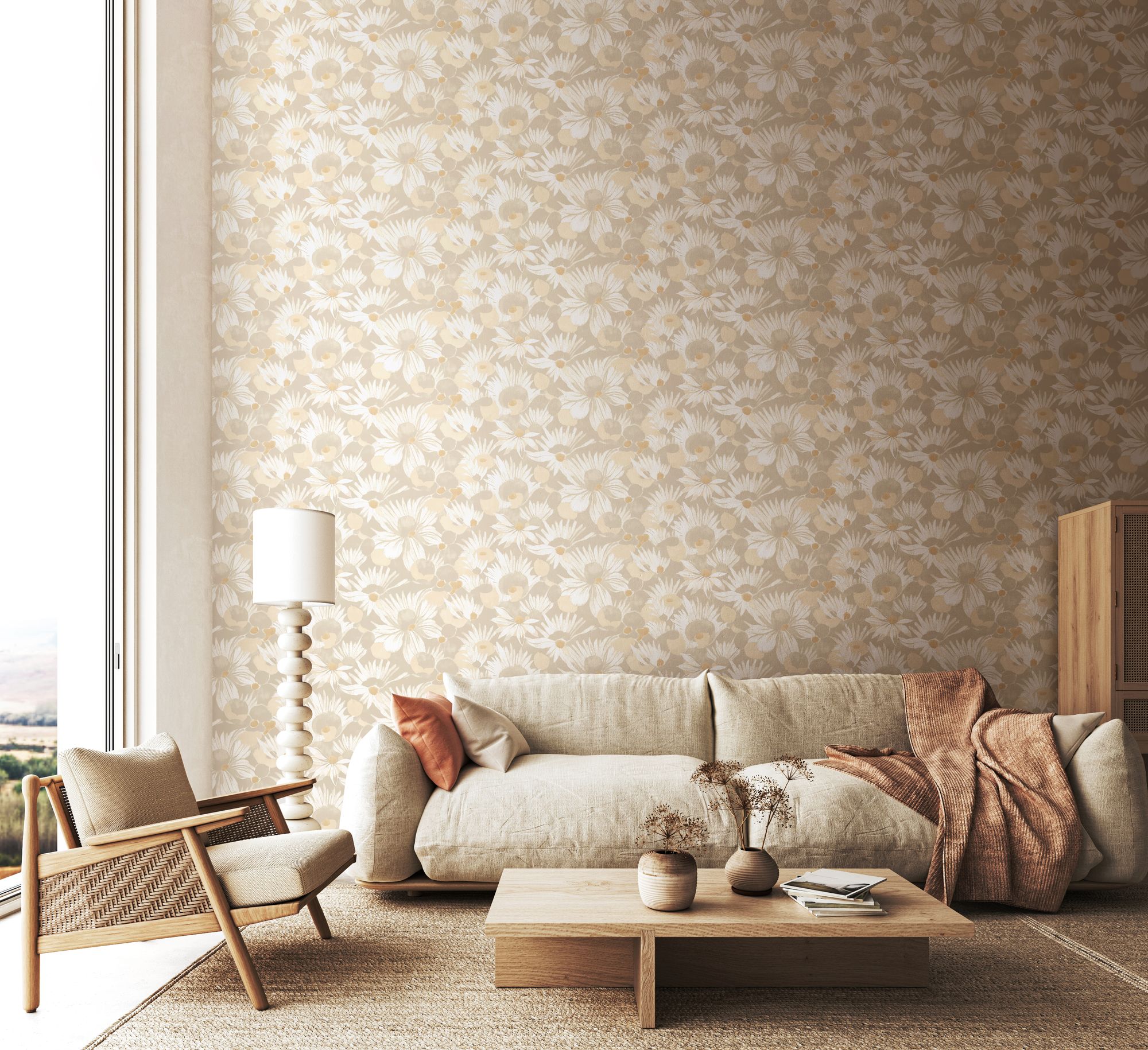 HAN50142W Suiren Champagne Wallpaper by Ohpopsi