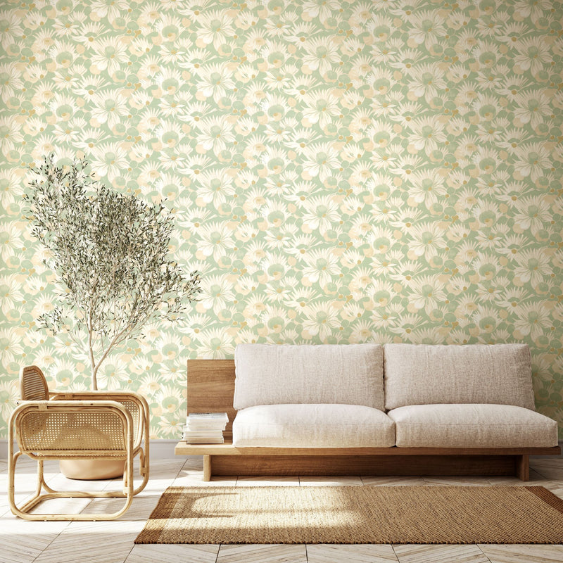 HAN50143W Suiren Misty Mint Wallpaper by Ohpopsi