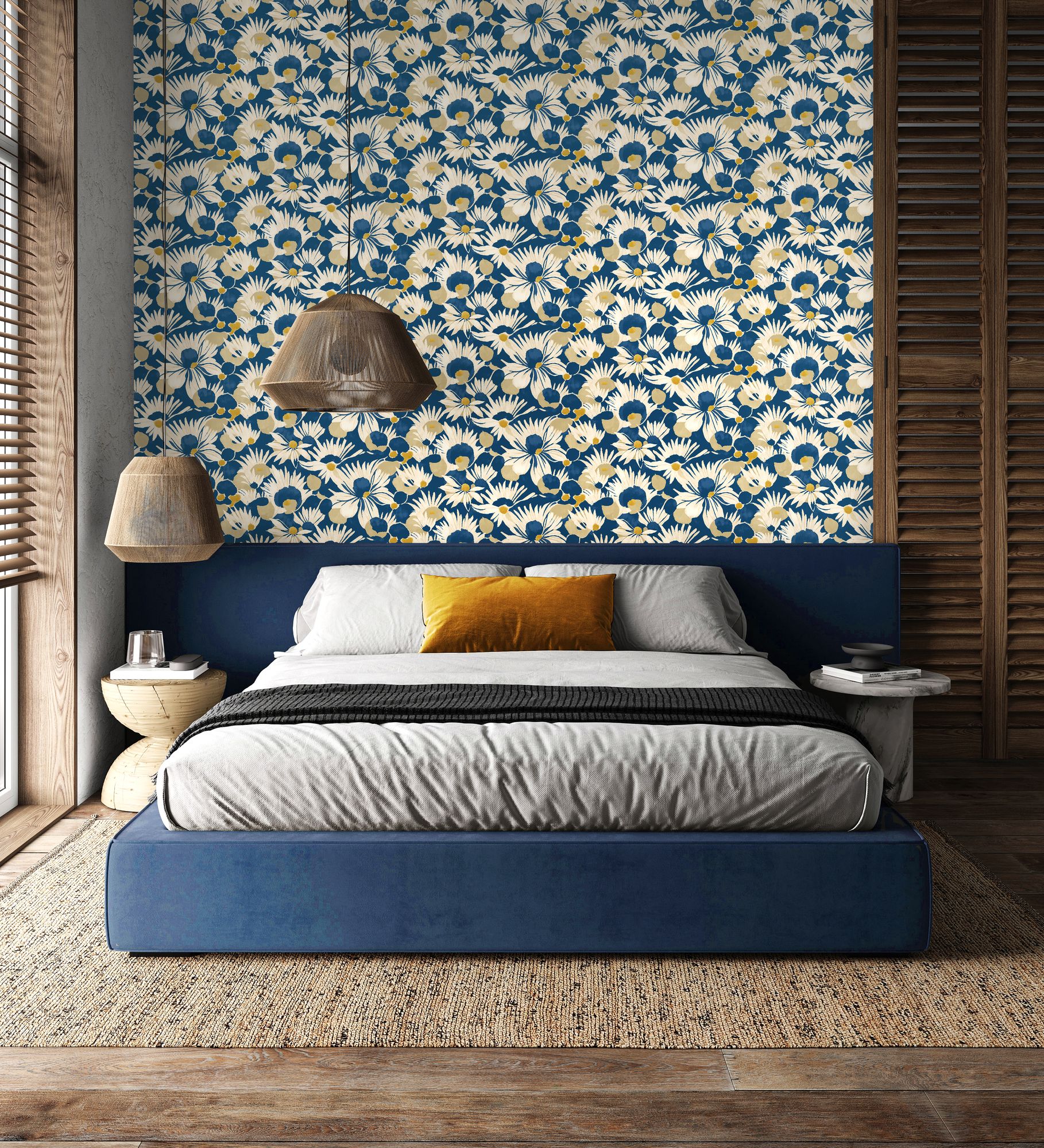 HAN50145W Suiren Indigo Wallpaper by Ohpopsi