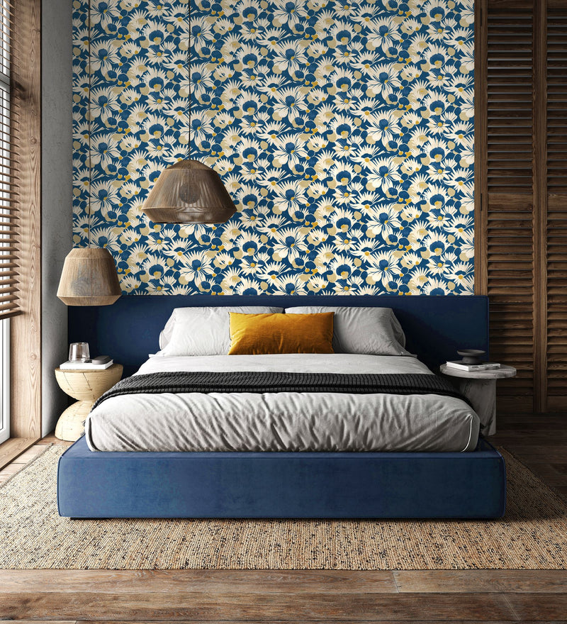 HAN50145W Suiren Indigo Wallpaper by Ohpopsi