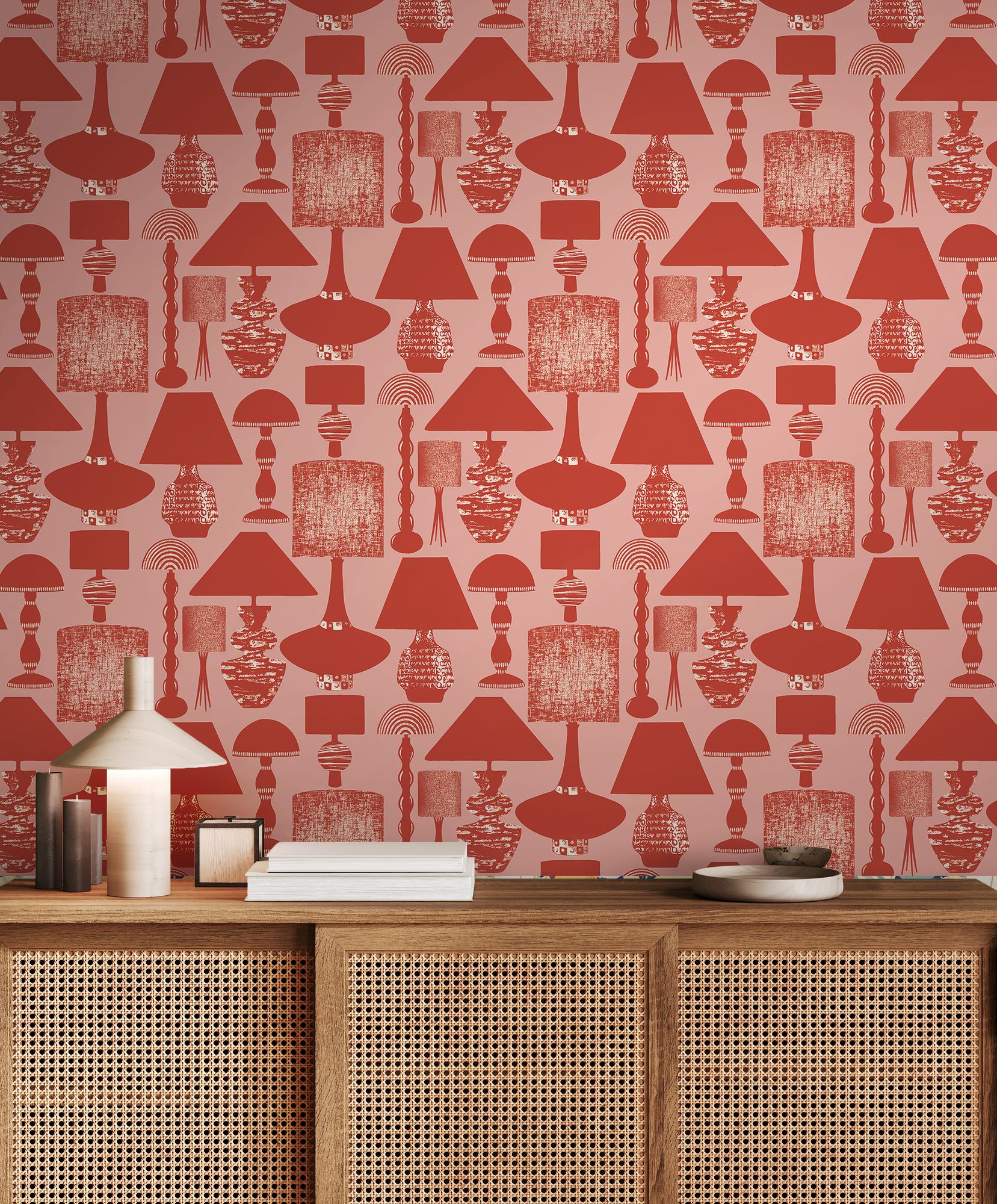 REV50102W Boogie Lights Faded Rouge Wallpaper by Ohpopsi