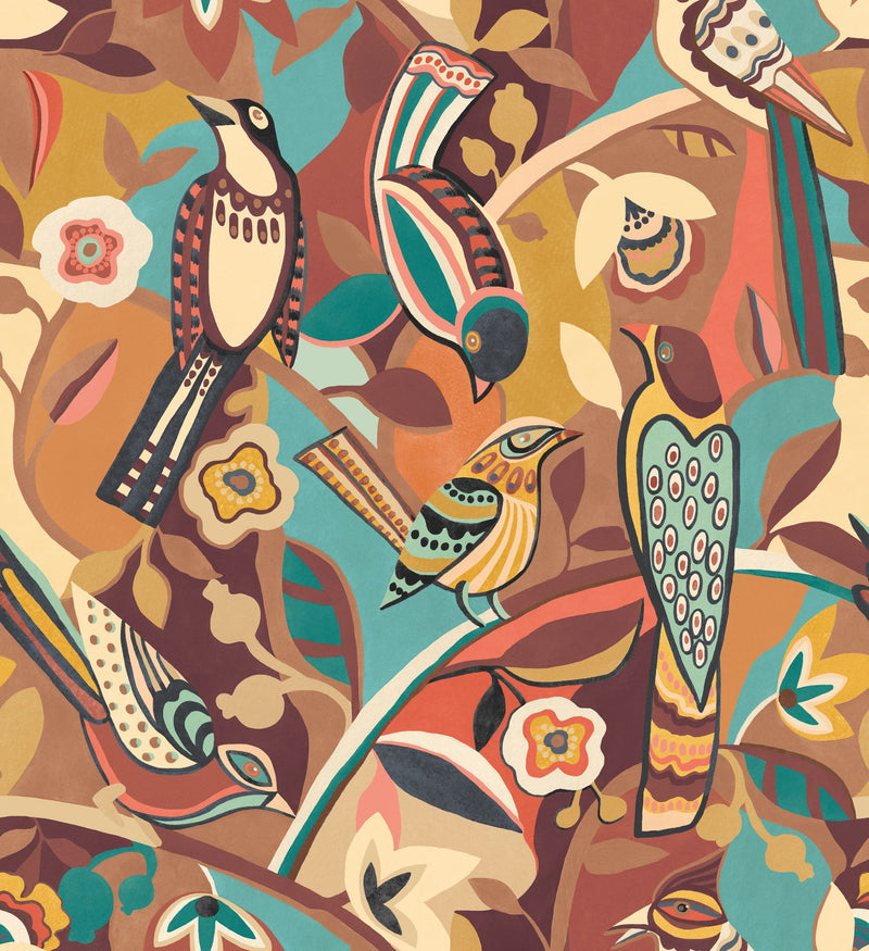 REV50112W Forest Chorus Copperlight Wallpaper by Ohpopsi