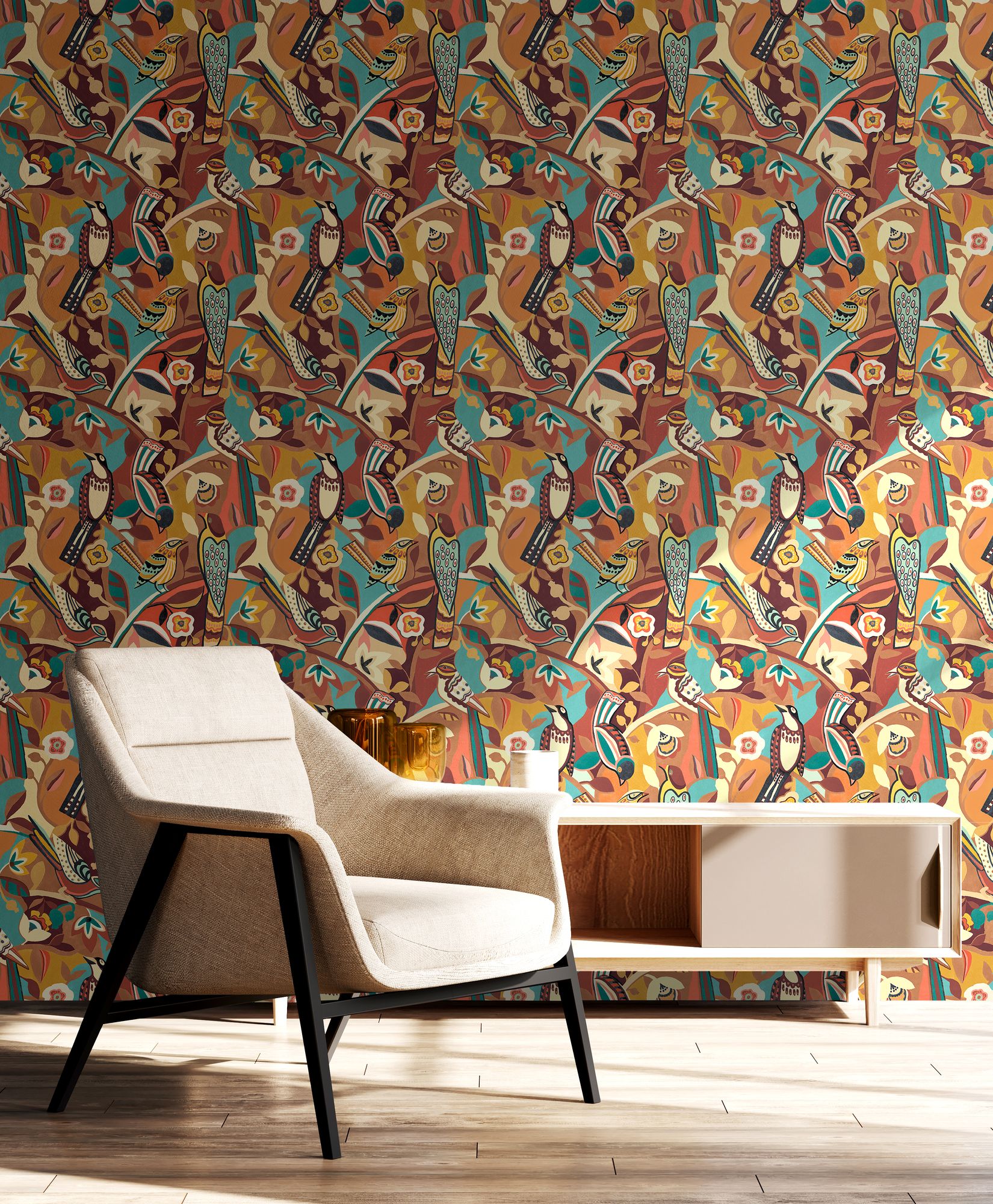 REV50112W Forest Chorus Copperlight Wallpaper by Ohpopsi