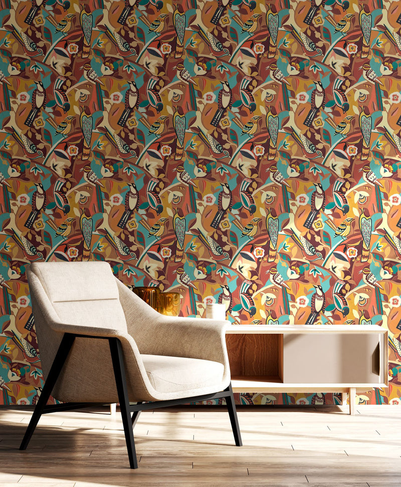 REV50112W Forest Chorus Copperlight Wallpaper by Ohpopsi