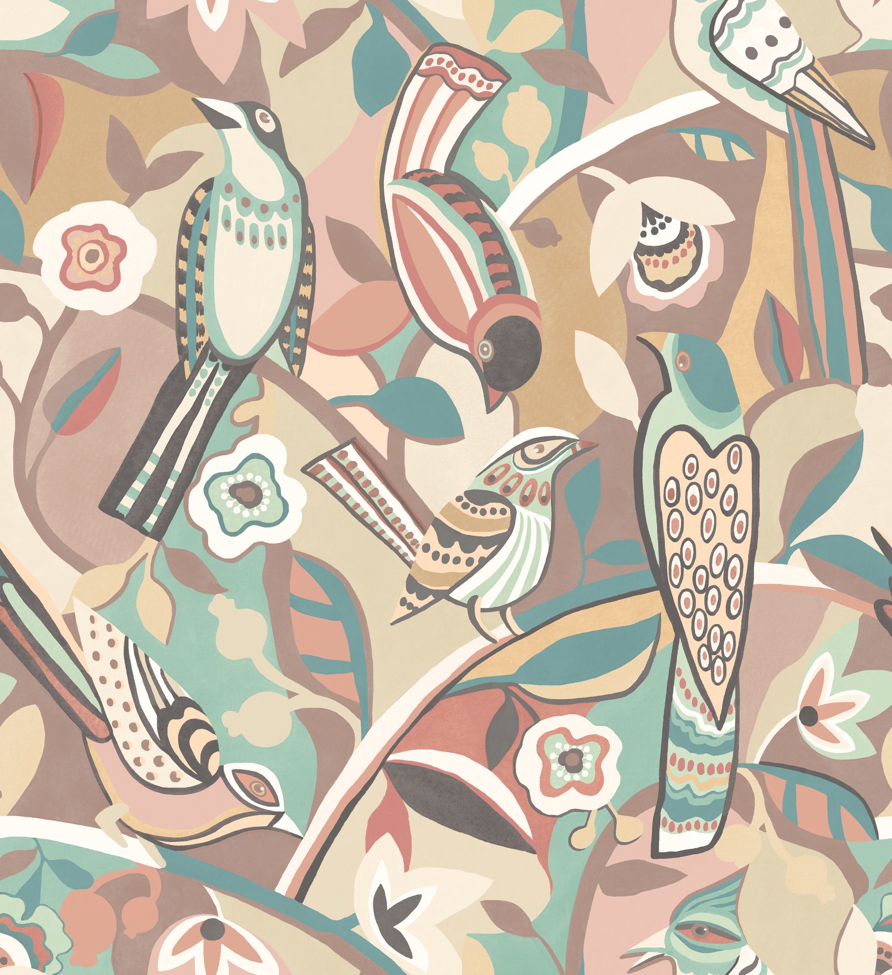 REV50116W Forest Chorus Warm Sand Wallpaper by Ohpopsi