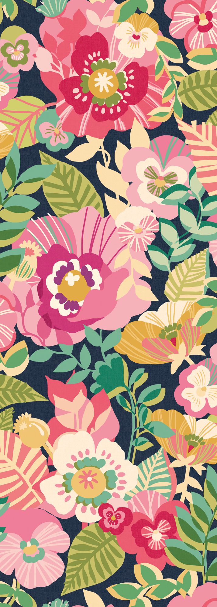 REV50123W Poppies + Pansies Midnight Garden Wallpaper by Ohpopsi