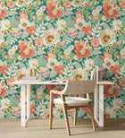 REV50127W Poppies + Pansies Emerald Glow Wallpaper by Ohpopsi