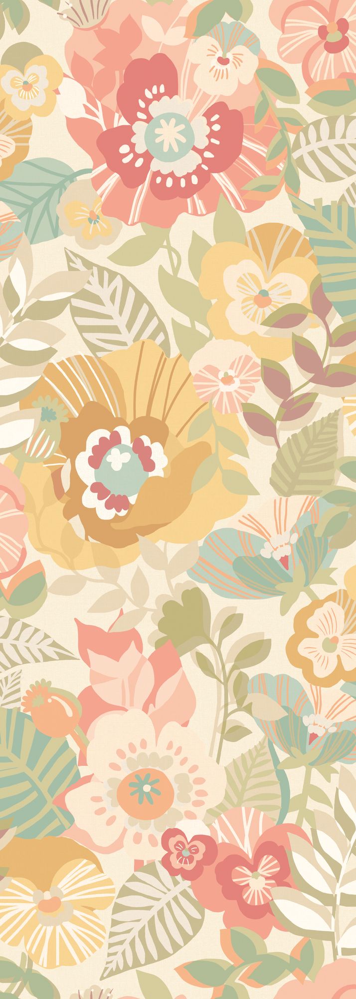 REV50128W Poppies + Pansies Apricot Twist Wallpaper by Ohpopsi