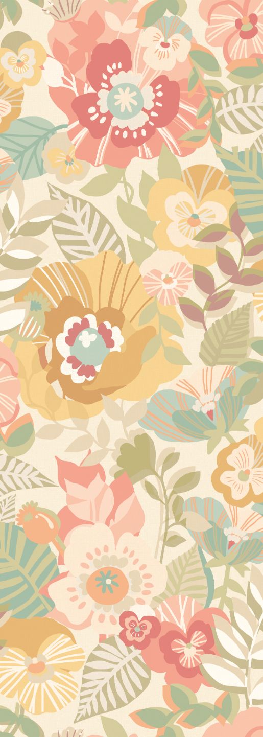 REV50128W Poppies + Pansies Apricot Twist Wallpaper by Ohpopsi