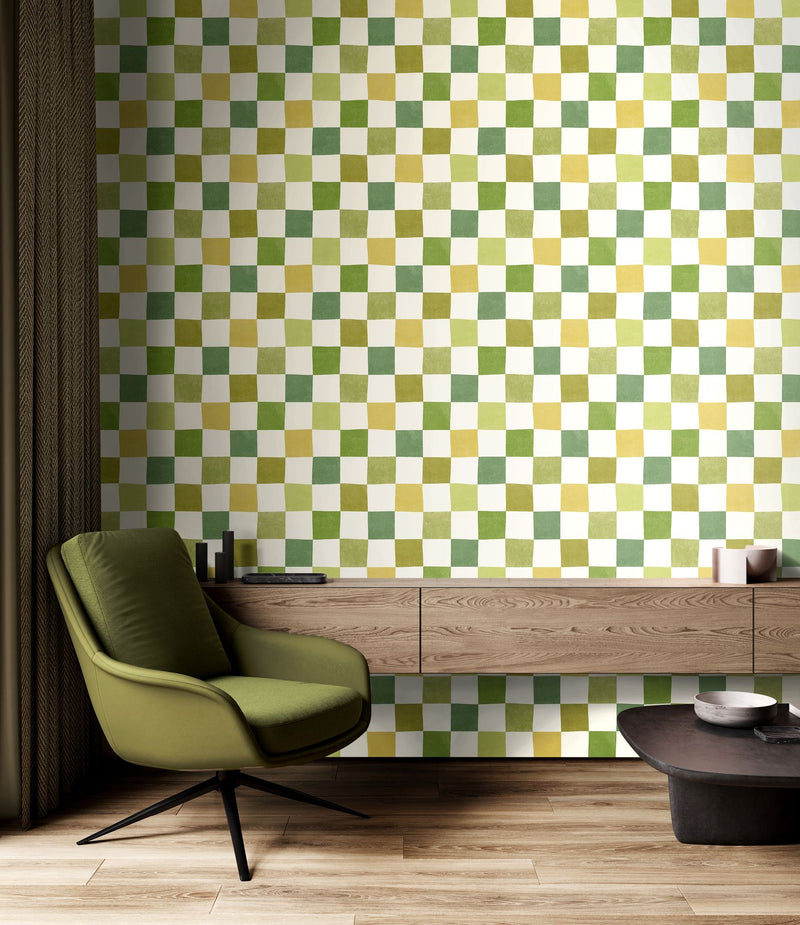 REV50129W Disco Check Olive Mix Wallpaper by Ohpopsi