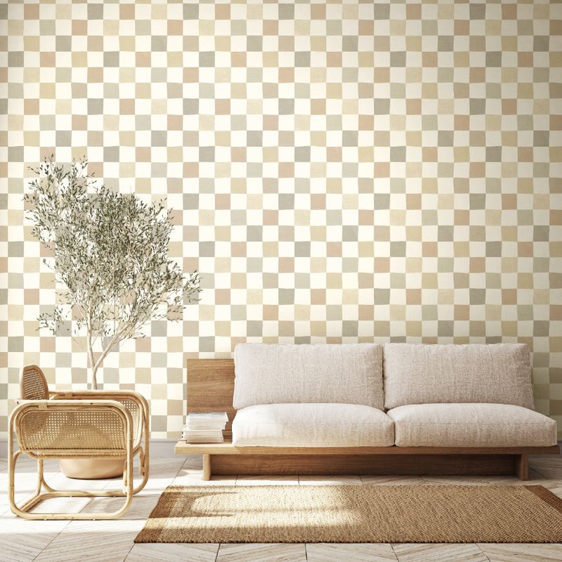 REV50130W Disco Check Linen Mix Wallpaper by Ohpopsi