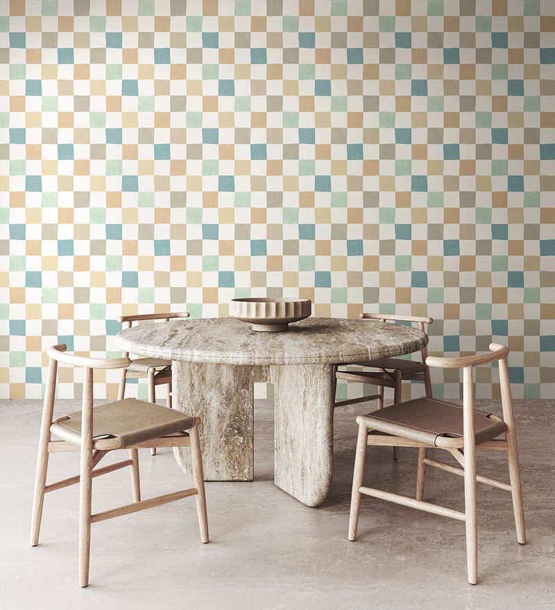 REV50131W Disco Check Seafoam Mix Wallpaper by Ohpopsi