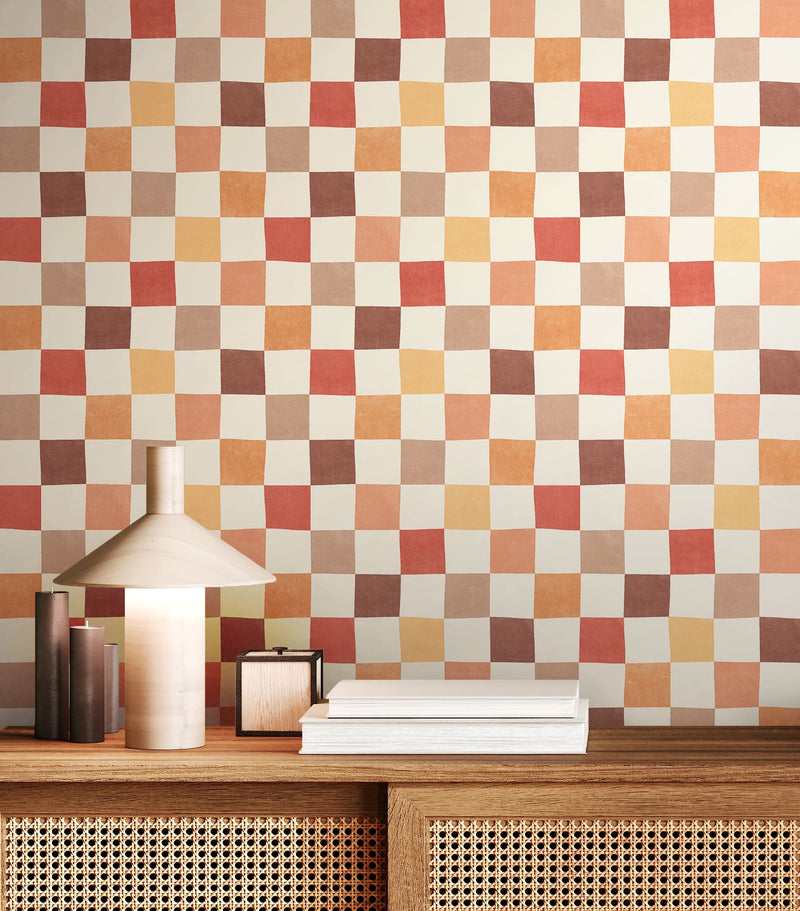 REV50133W Disco Check Marmalade Mix Wallpaper by Ohpopsi