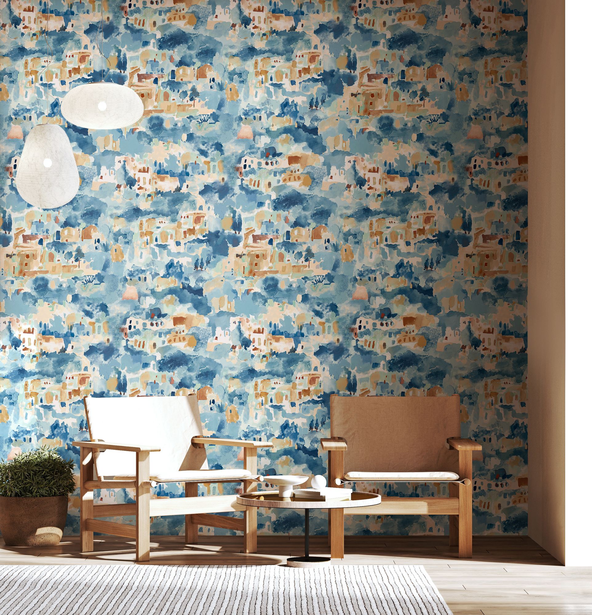 REV50136W Amalfi Stoneware Blue Wallpaper by Ohpopsi