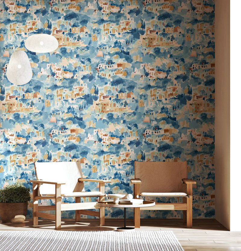 REV50136W Amalfi Stoneware Blue Wallpaper by Ohpopsi
