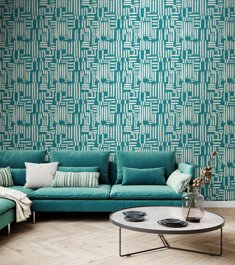 REV50143W Interlace Teal Wallpaper by Ohpopsi