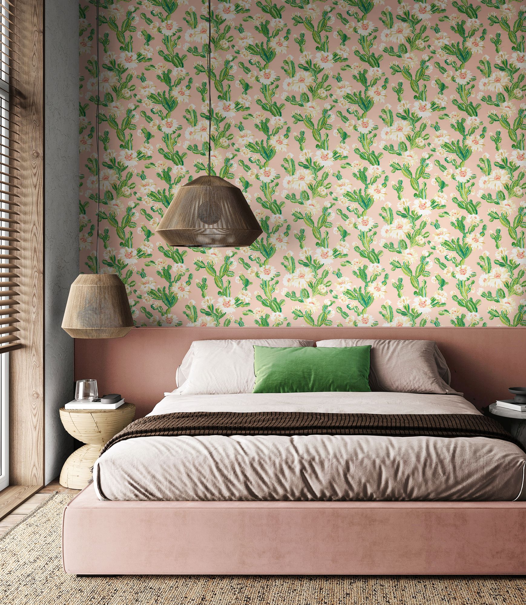 REV50155W Cactus Bloom Coco Blush Wallpaper by Ohpopsi