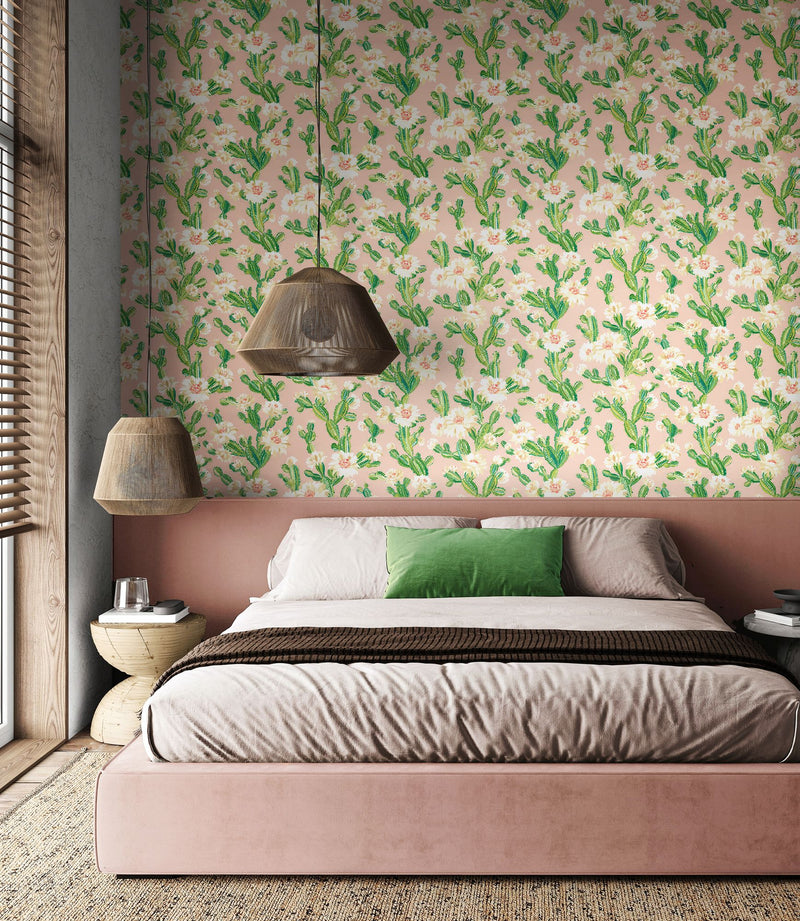 REV50155W Cactus Bloom Coco Blush Wallpaper by Ohpopsi