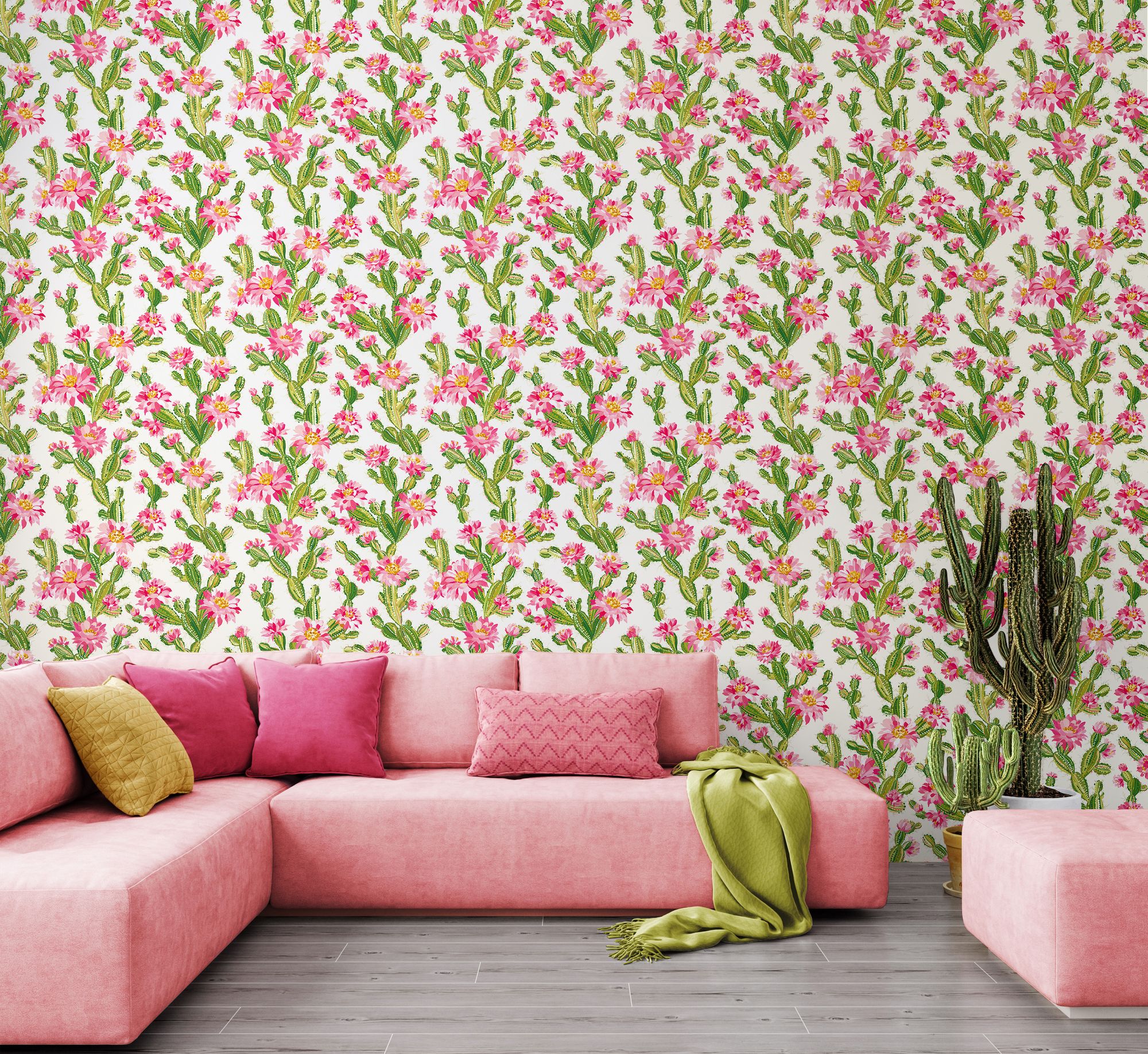 REV50156W Cactus Bloom Rasperry Ripple Wallpaper by Ohpopsi