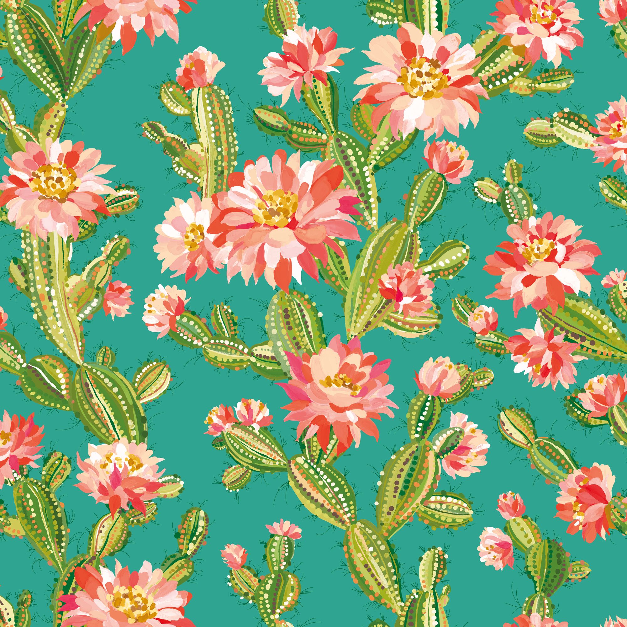 REV50157W Cactus Bloom Jade Twist Wallpaper by Ohpopsi