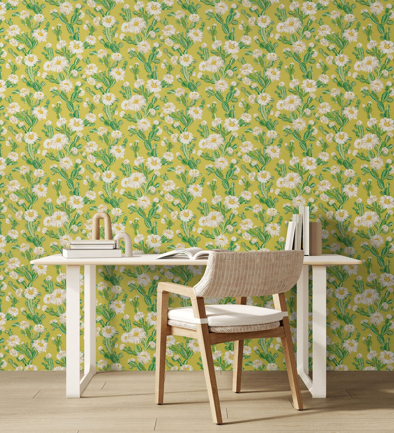 REV50158W Cactus Bloom Chartreuse Wallpaper by Ohpopsi