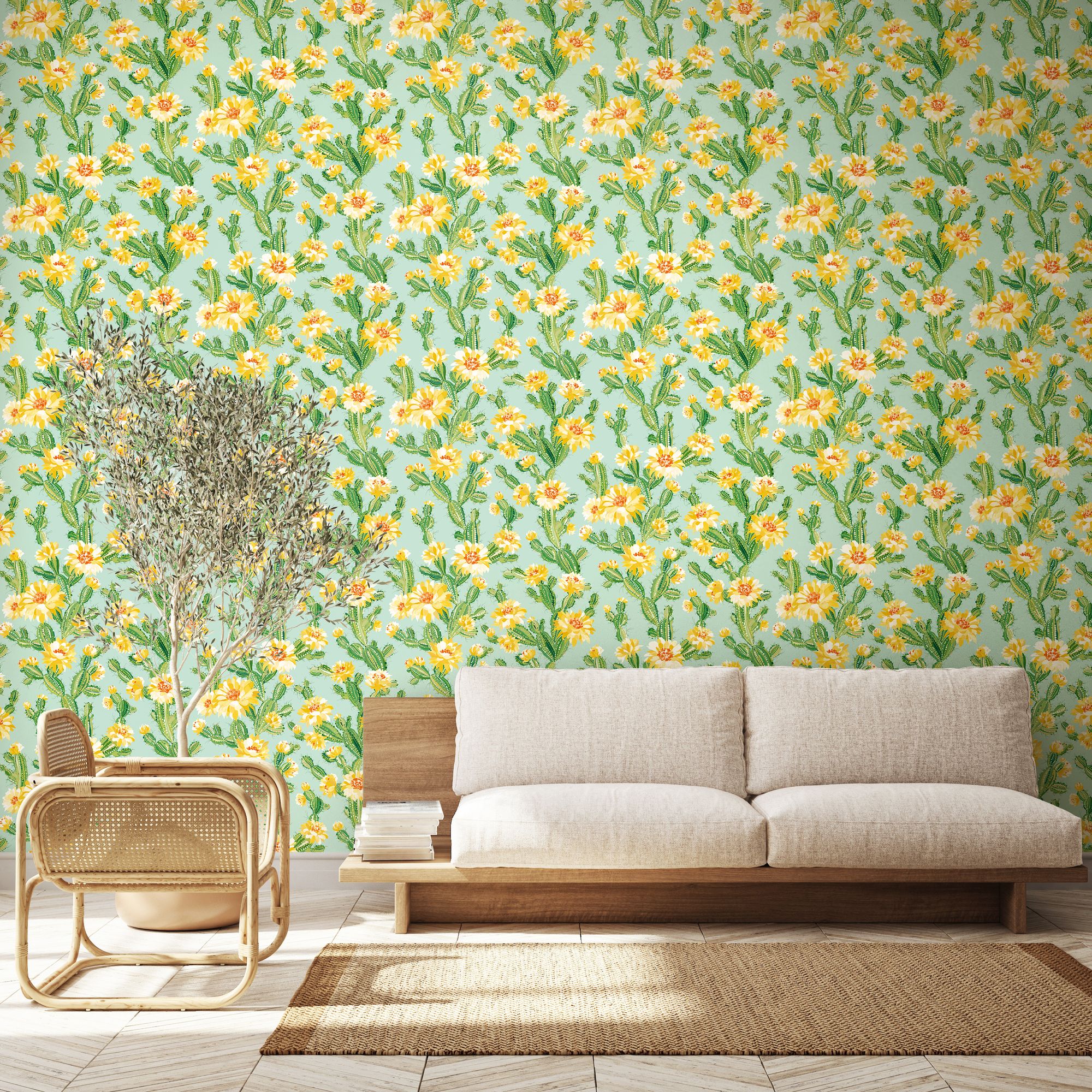 REV50159W Cactus Bloom Sunshine Wallpaper by Ohpopsi