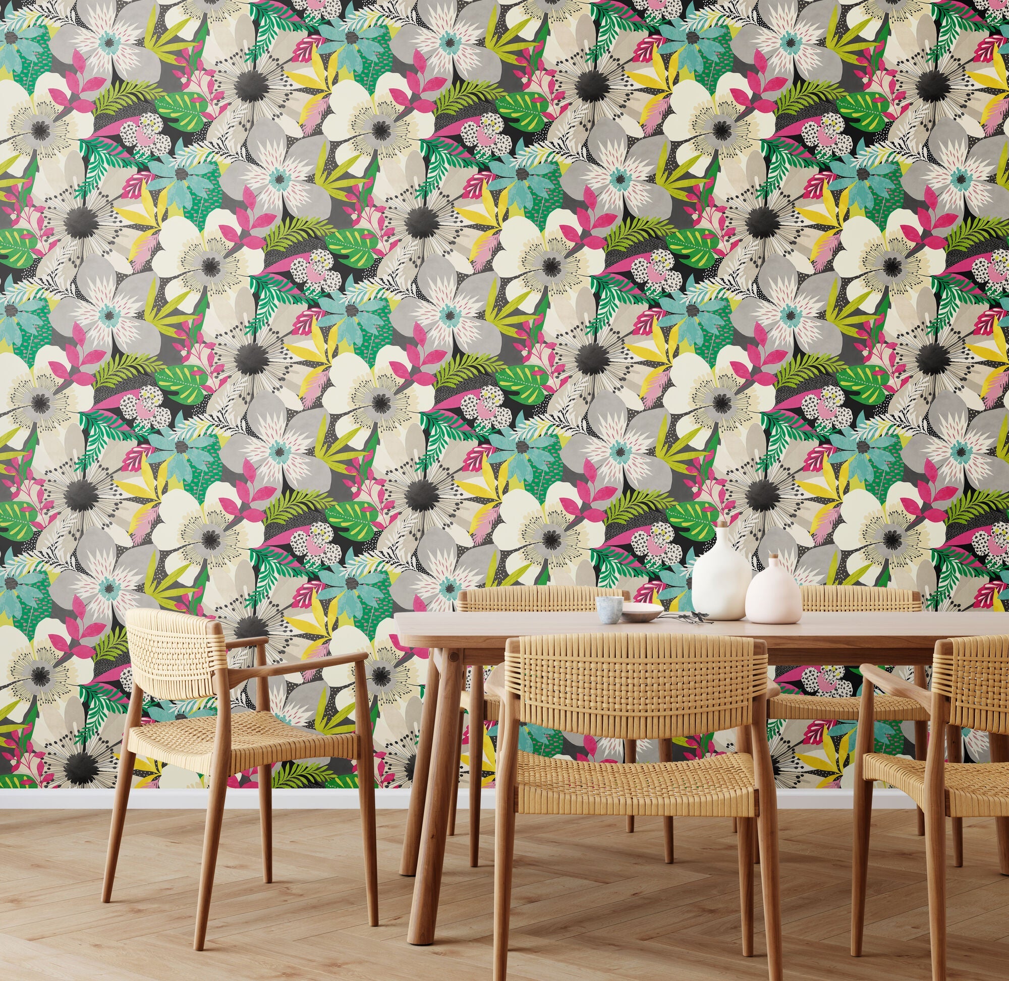 CEP50101W Floral Riot Chalk & Carbon Wallpaper by Ohpopsi