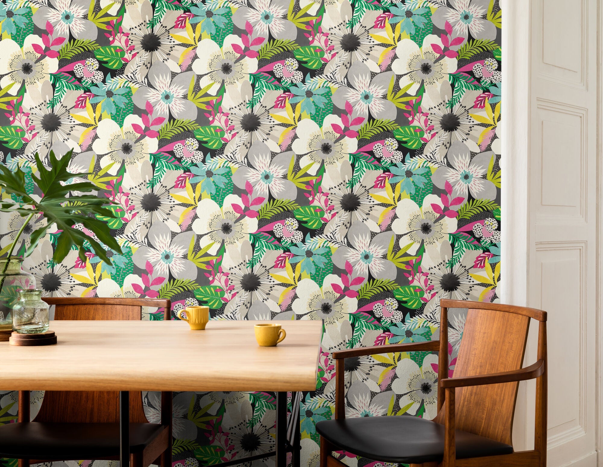 CEP50101W Floral Riot Chalk & Carbon Wallpaper by Ohpopsi